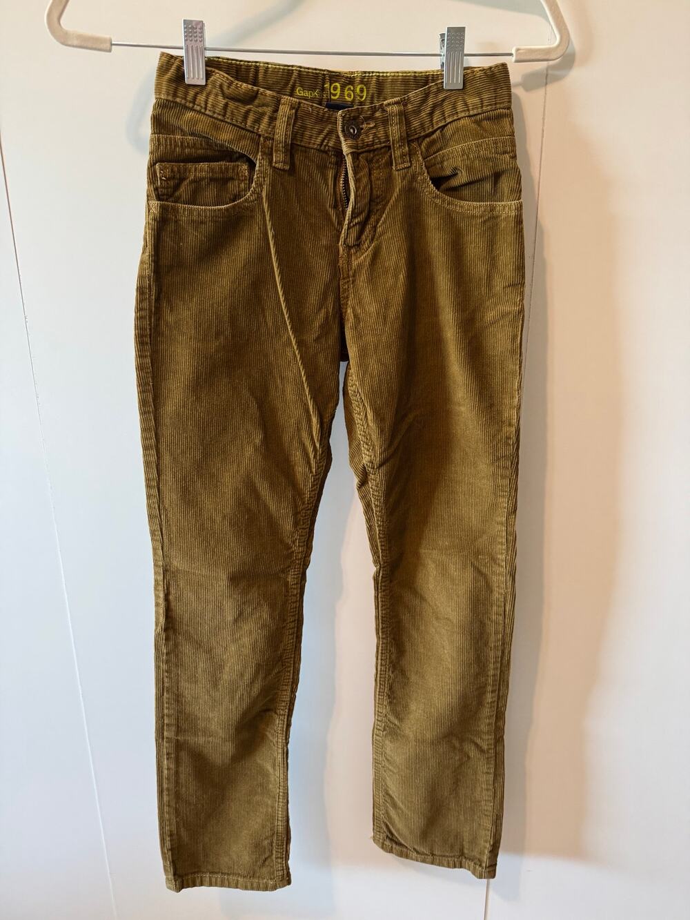 GAP 1969 Boy’s Khaki Green Corduroy Pants Adjustable Waist Size 12 Slim